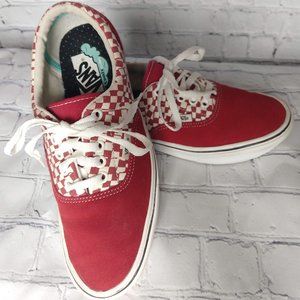 Red Checkered and Suede Vans Lace Up Sneakers Size 8 Comfy Cush